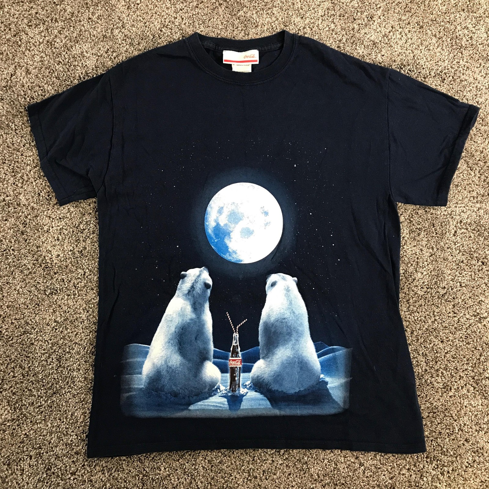 Coca-Cola Shirt Mens Medium Blue Polar Bear Moon Coke Bottle Graphic Tee