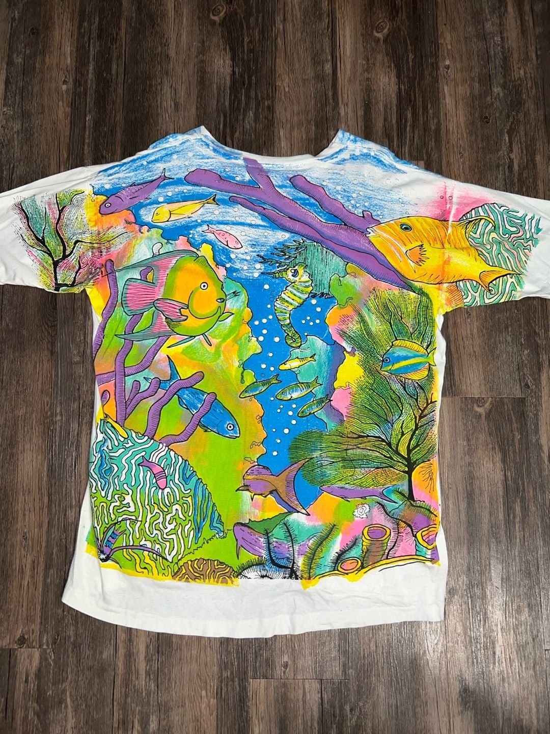 Vintage 90s Under the Sea Tropical Fish Coral Reef All Over Print T-Shirt gallery