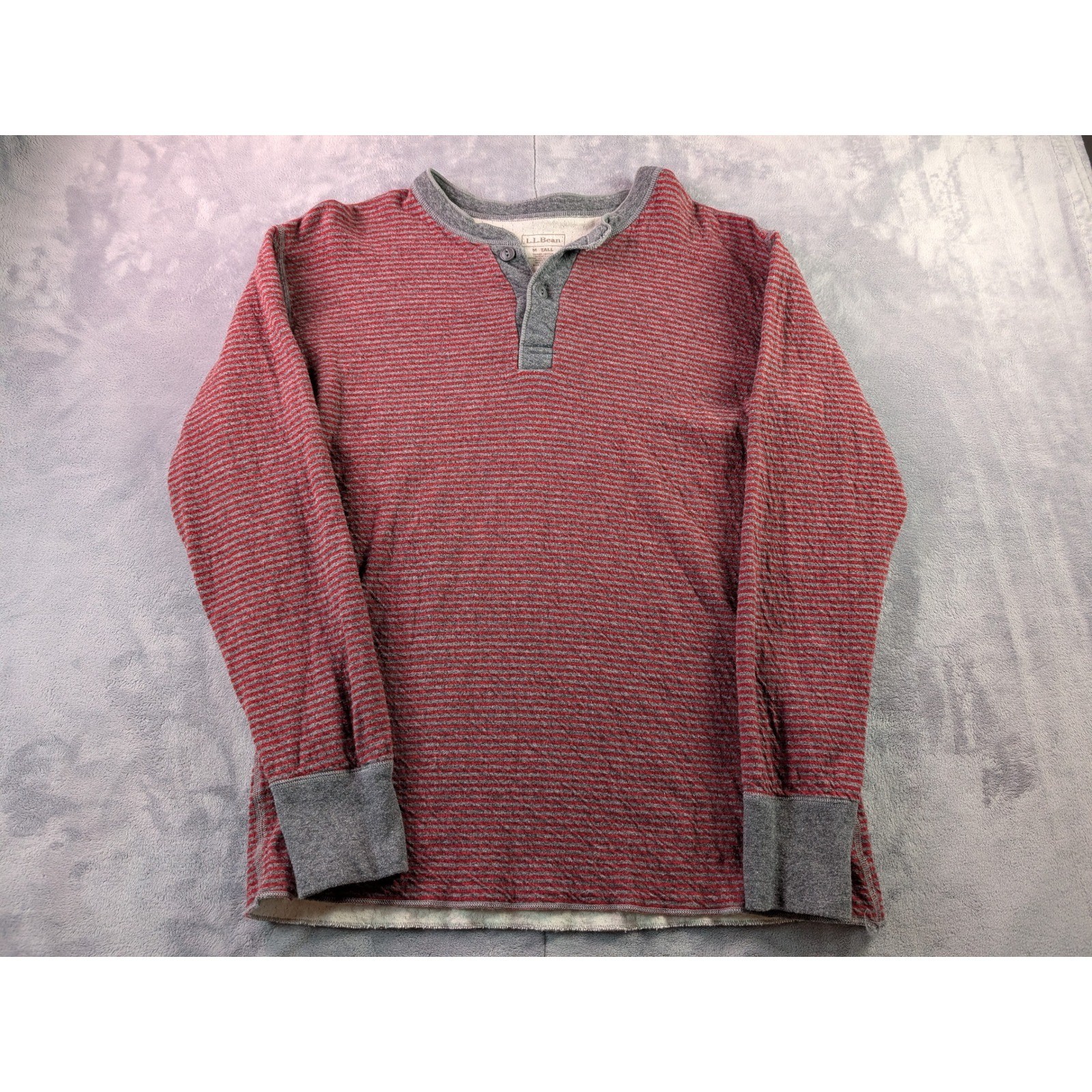 LL Bean Mens Henley Shirt Medium Tall Red Gray Striped Wool Blend 285149 Canada gallery