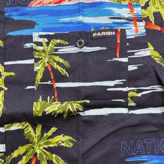 Paris Nation Men’s Button Down Shirt Navy Palm Trees Comfort Linen Blend L – 4XL