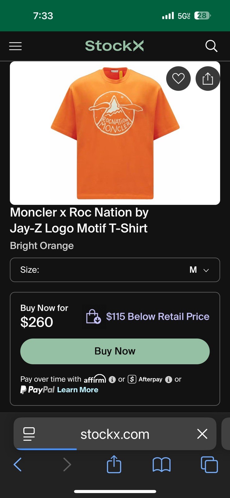 Moncler Genius Roc Nation Logo Men's Orange Cotton Jersey Graphic T-Shirt gallery