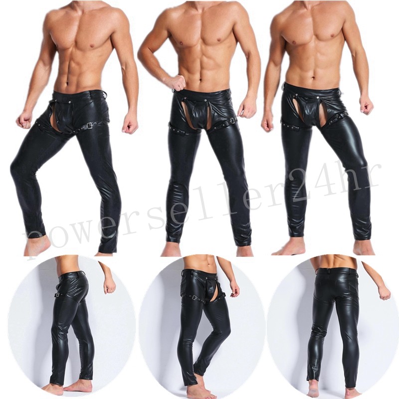 Men Faux Leather PVC Wet Look Boxers Shorts T-Shirt Top Vest Long Pants Trousers gallery