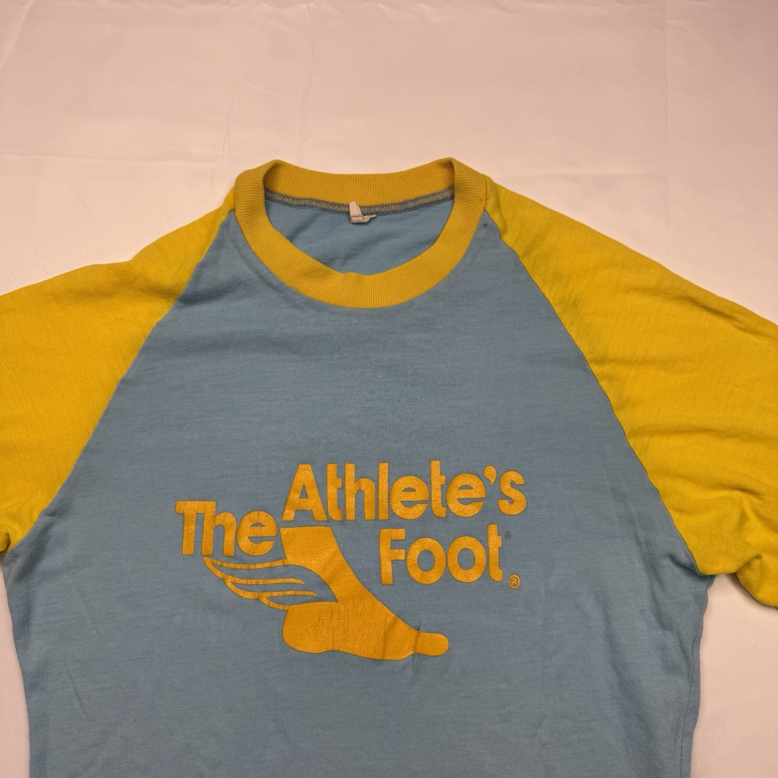Vintage 70s Athlete’s Foot T-Shirt Medium Single Stitch Blue Yellow Stained gallery
