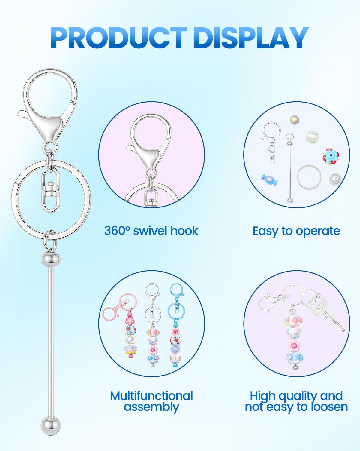 30pcs Beadable Keychains Keychain Bulk kit Cute Blank Bead Keychain Strip DIY... gallery