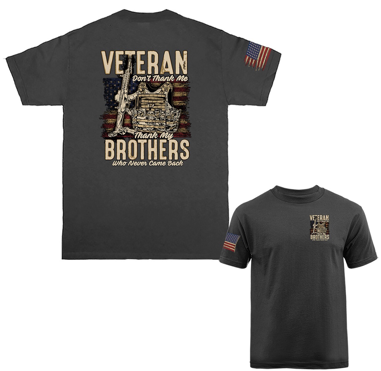 Thank My Brothers American Veteran Military Patriotic US Flag Graphic T-shirt