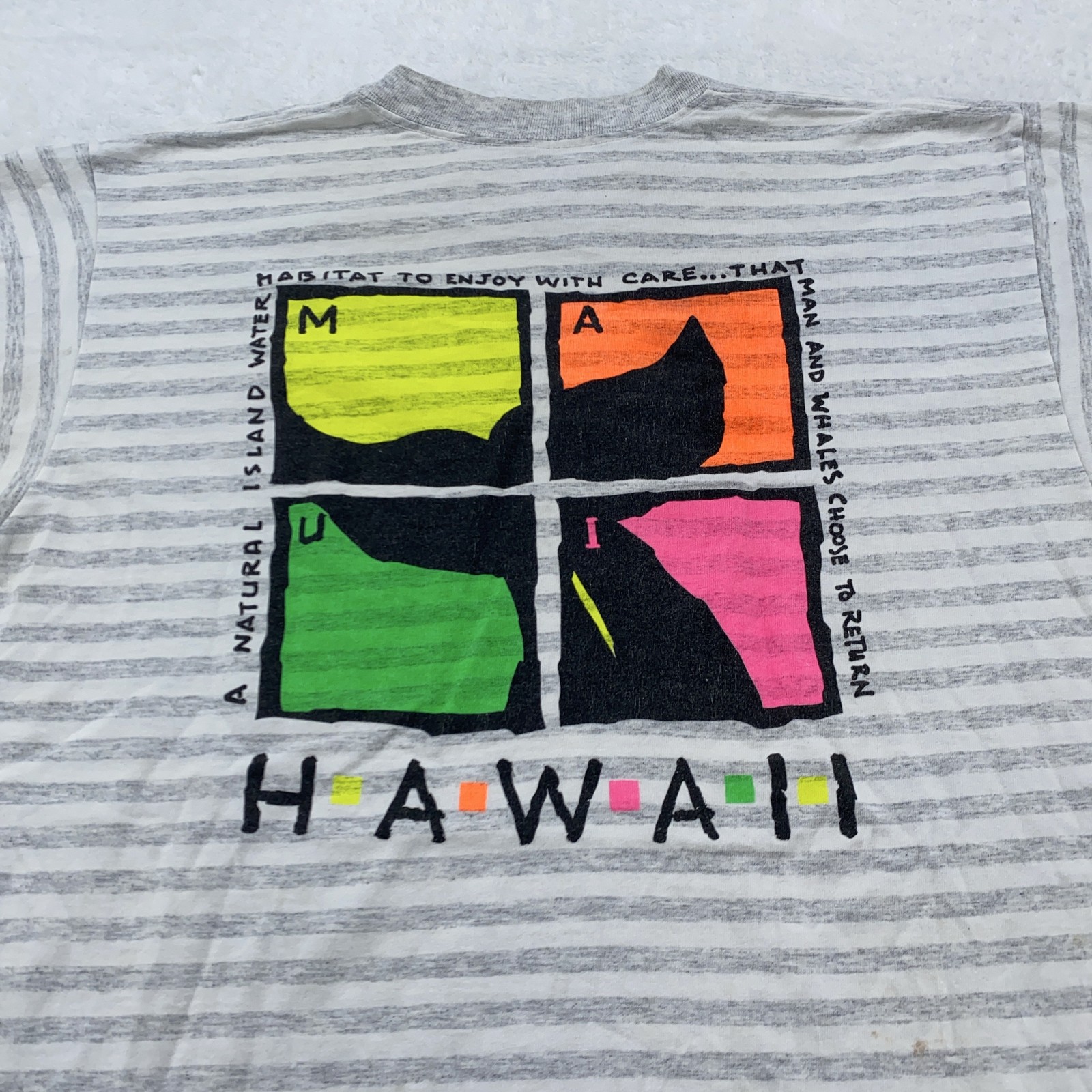 Vintage Maui Hawaii Whale Striped Shirt Mens Large Nature surf beach USA 90s Tee gallery