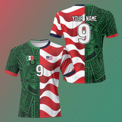 Mexico USA Soccer Jersey Custom Name Number Aztec Mexican American Fan (S-5XL)