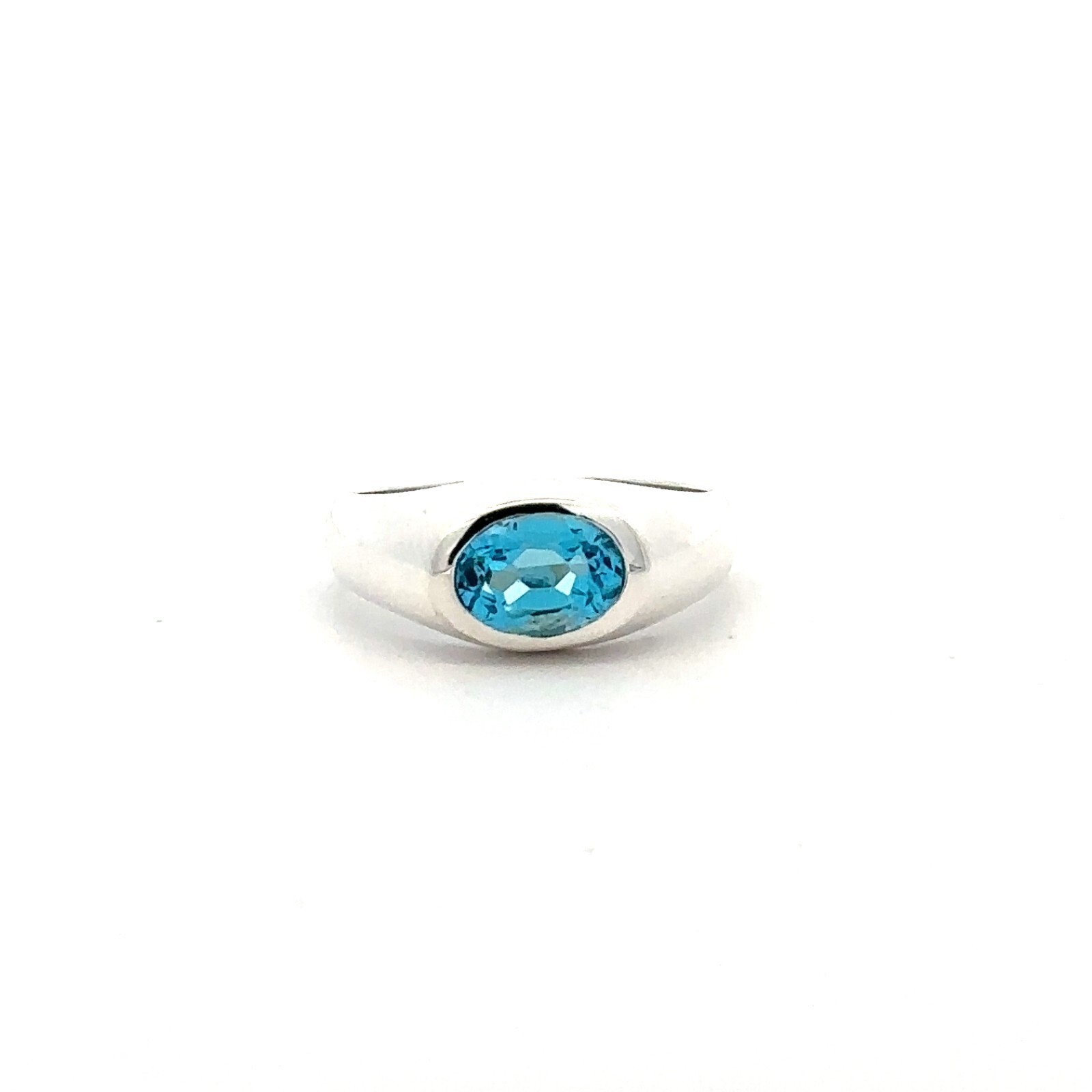 Sterling Silver Oval Blue Topaz Ring (Size-7.75) Stone 7 x 9mm