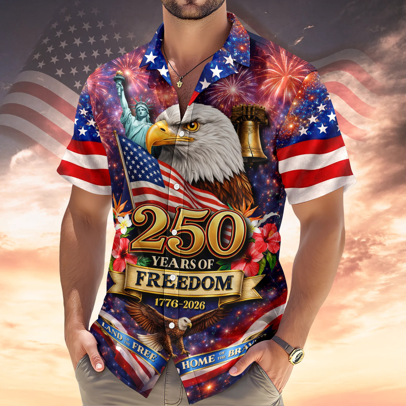 America 250th Anniversary Hawaiian Shirt, 250 Years Of Freedom Button Shirt gallery