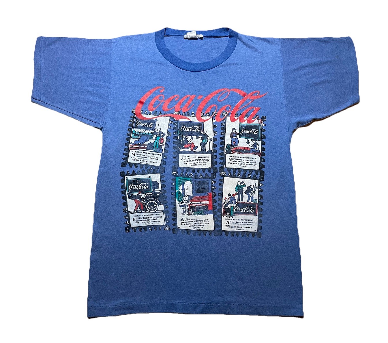 Vintage Coca-Cola Comic Cartoon Men's Blue T-Shirt Size Large Made in USA 90s gallery