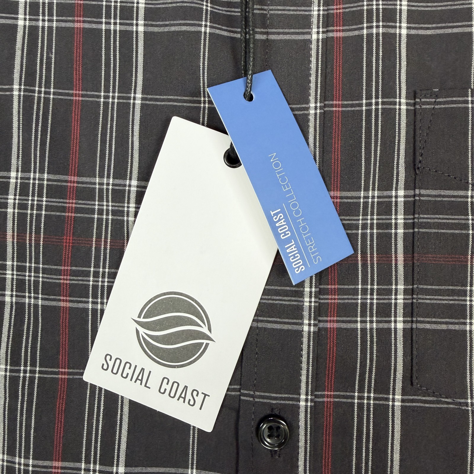 Social Coast Men's Short Sleeve Button-Down Shirt Size S Black Red White Plaid gallery