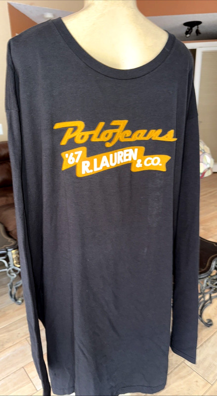 VTG Polo Ralph Lauren Blk Label Men’s  RL 67 L/S T-Shirt 3XT Black w/Patches y6
