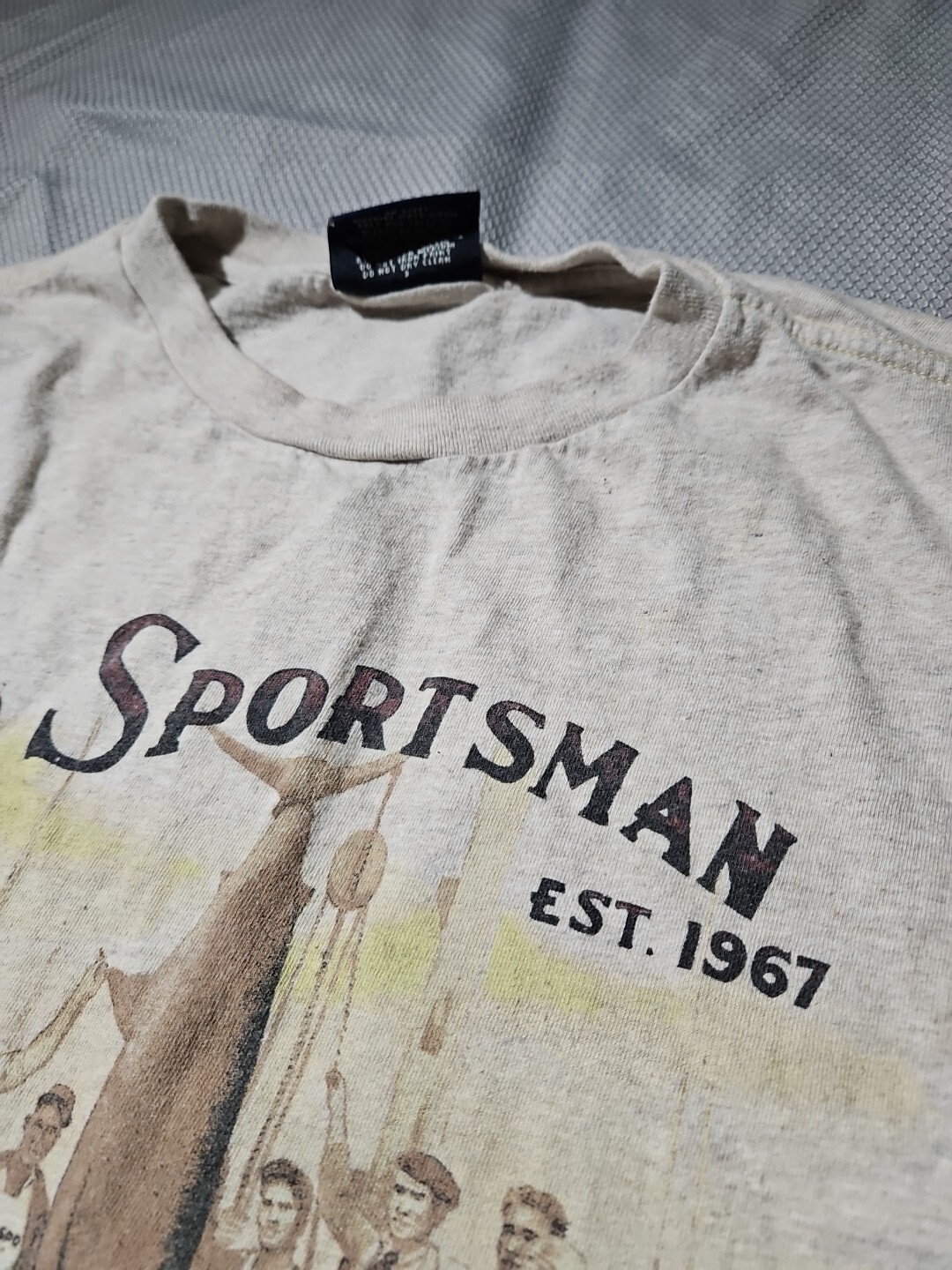 Vtg Polo Sport Shirt Mens Large Beige Sportsman Fishing Preppy Graphic Tee Y2k gallery