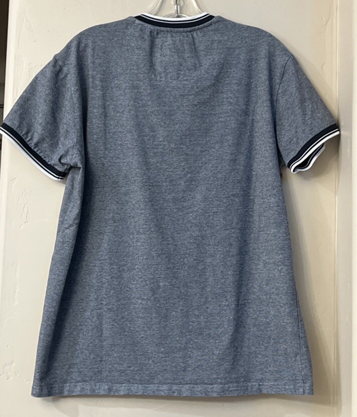 Scott James Men’s Blue Stretch V Neck Shirt W/Button Pocket & Contrasting Trim gallery
