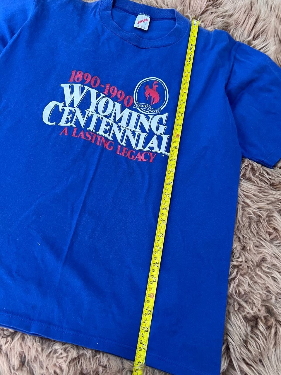 Vintage 1990 Wyoming Centennial T Shirt XL Jerzees Single Stitch USA Tee Blue gallery
