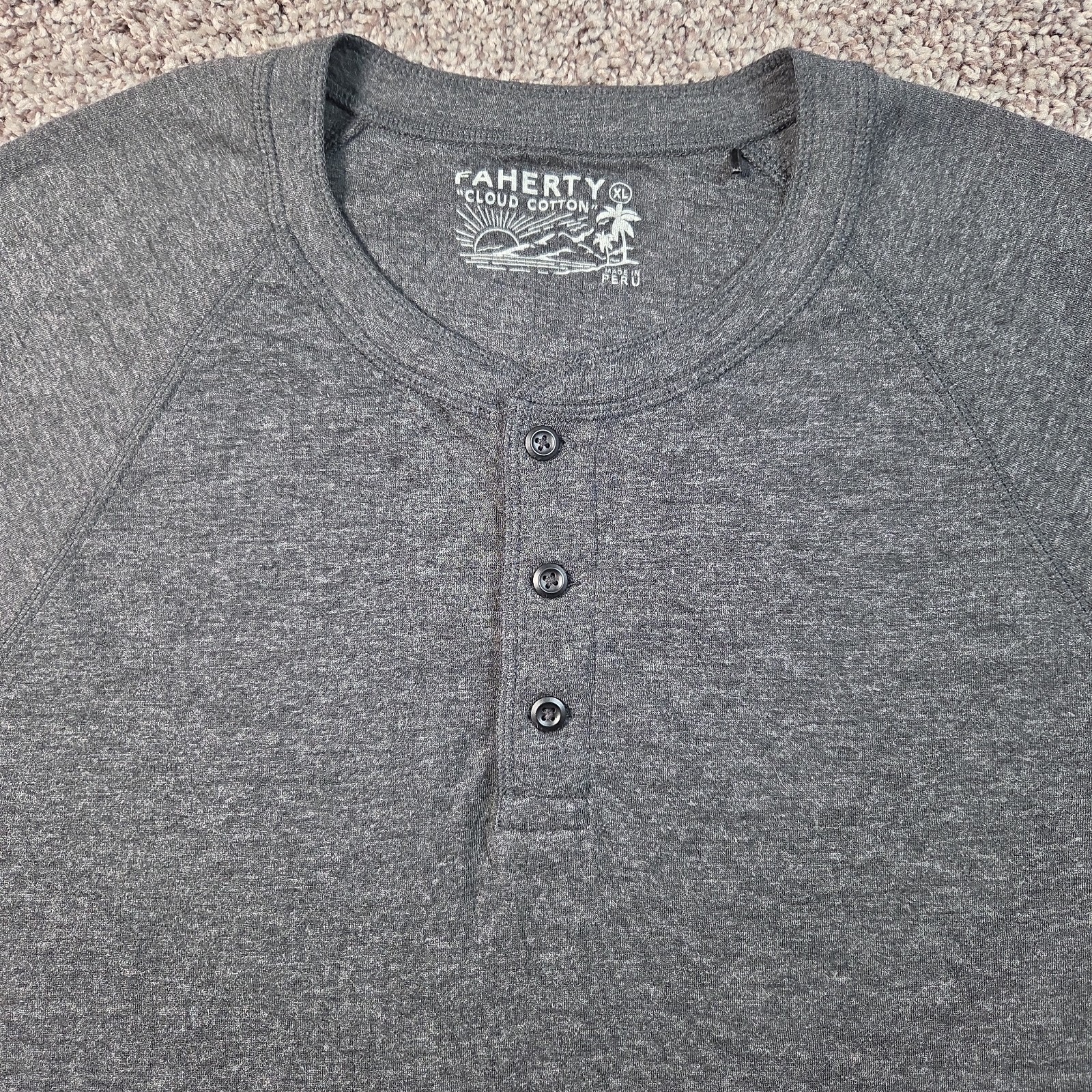 Faherty Henley Mens XL Heather Gray Cloud Cotton Long Sleeve Raglan Casual Shirt gallery