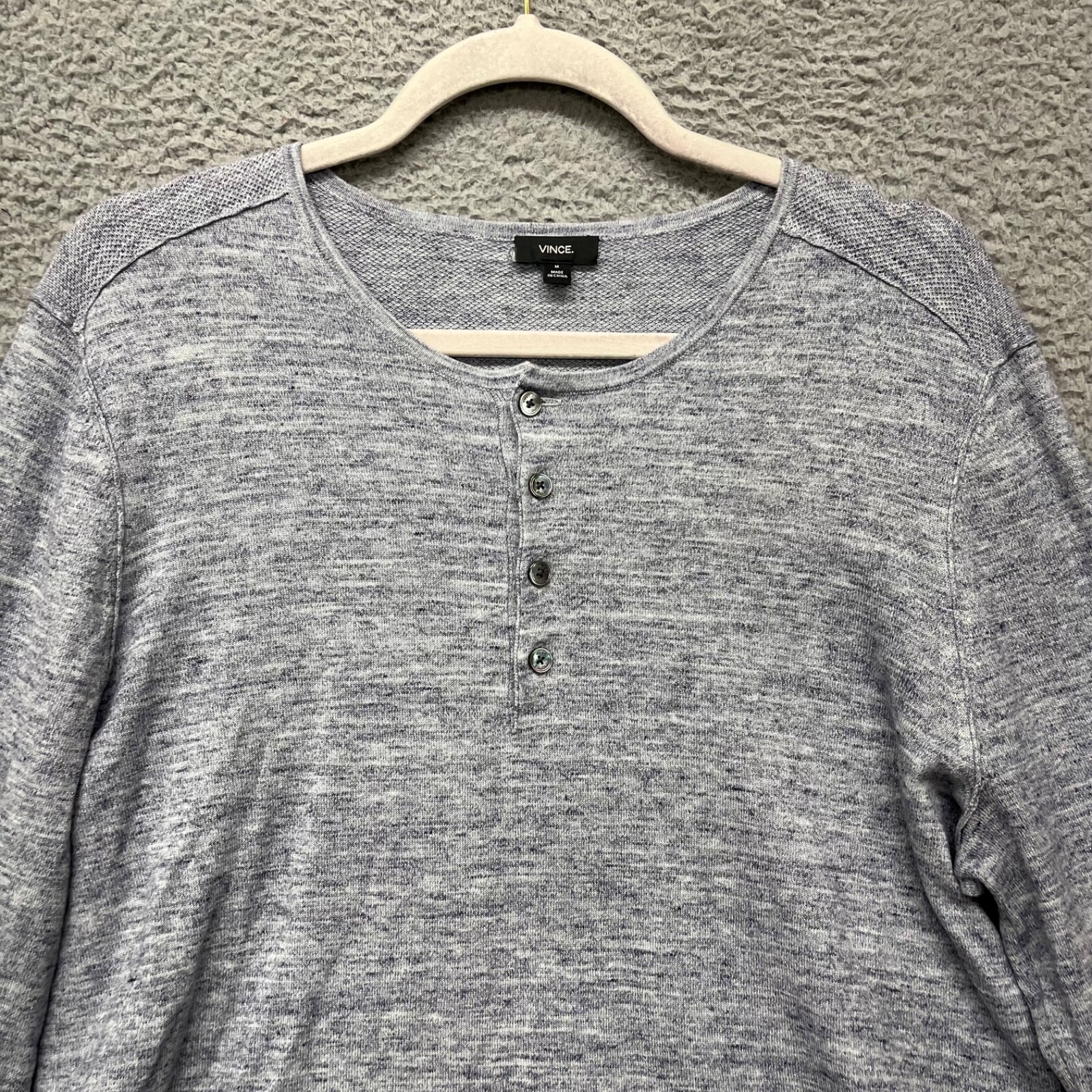 Vince Shirt Mens M Blue Henley Heather Lightweight Classic Baselayer