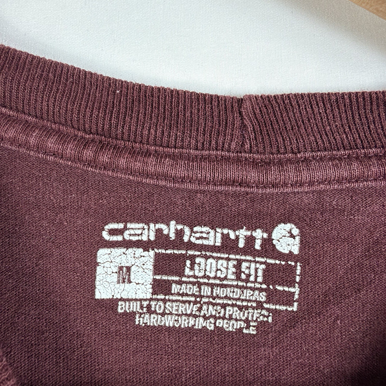 Carhartt T-Shirt Men's M Loose Fit Maroon Short Sleeve Pocket Tee 100% Cotton gallery