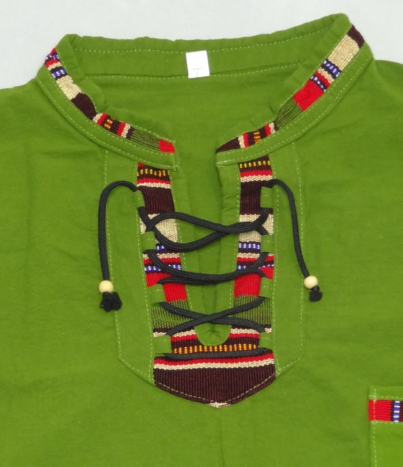 Artisanal Guatemalan Colorful Trim Shirt Green Cotton Mayan Men's M / Women's L gallery