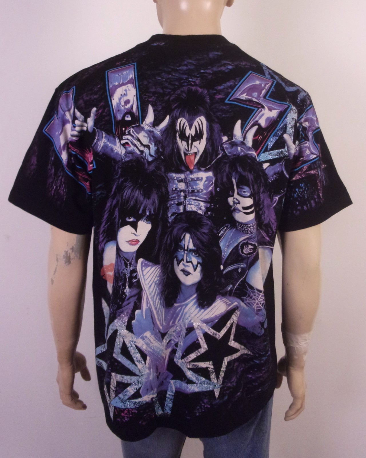 vintage 00s Y2K throwback Single Stitch Kiss AOP T-Shirt All Over Print Roxx XL gallery