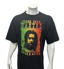 Peter Tosh Wanted Dread & Alive Jamaican Reggae Black Multi Color Graphic Shirt