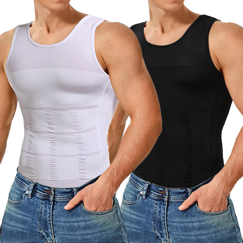Men Slim Shirt Body Slimming Tummy Shaper Control Belly Underwear Vest Girdle US gallery