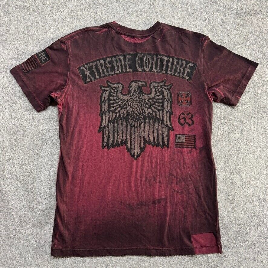 Extreme Couture T-Shirt Affliction Mens Red Burgundy Medium Skull Eagle Flag gallery