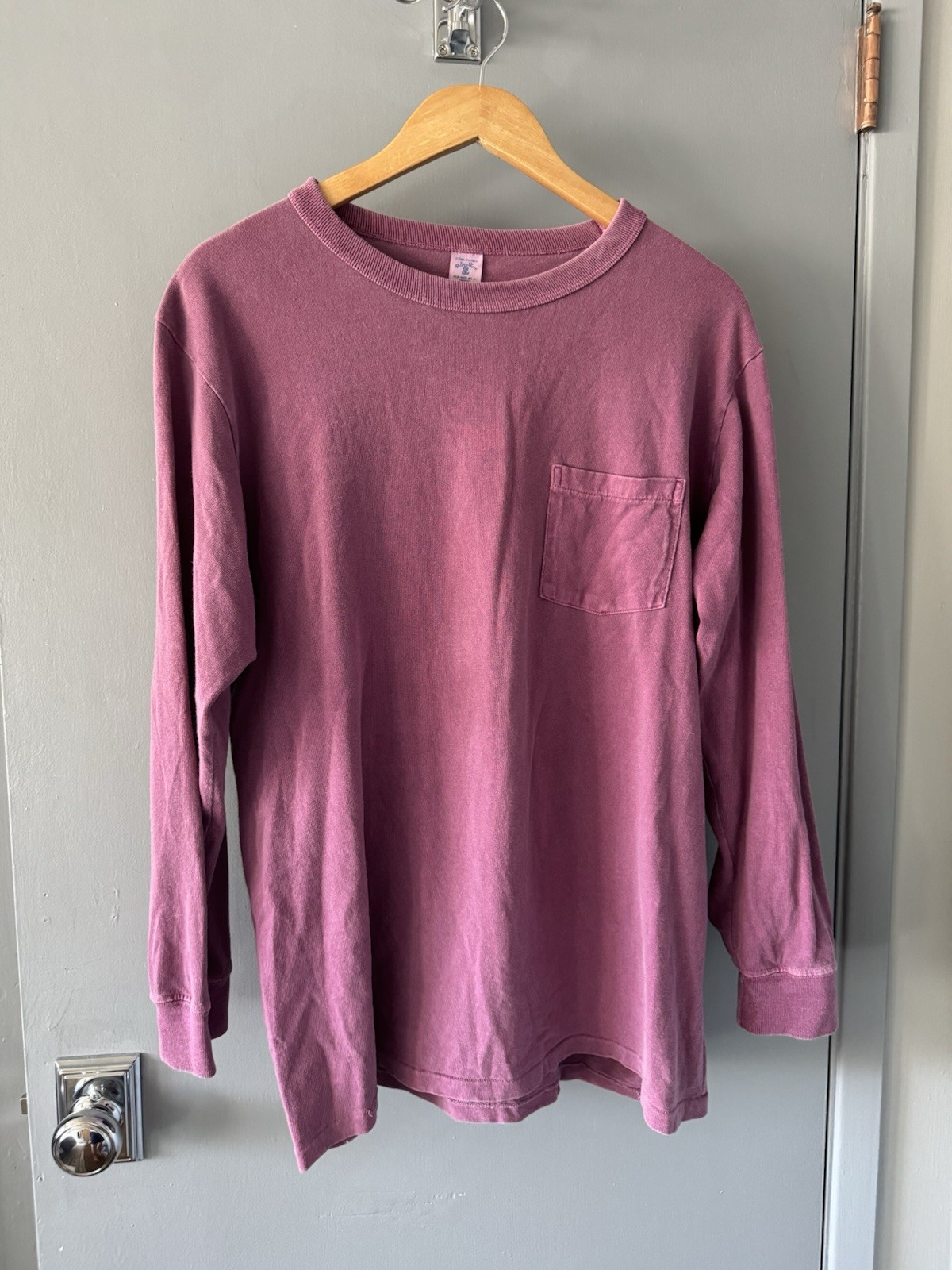 Velva Sheen Long Sleeve Pocket Tee Large Garment Dyed Plum