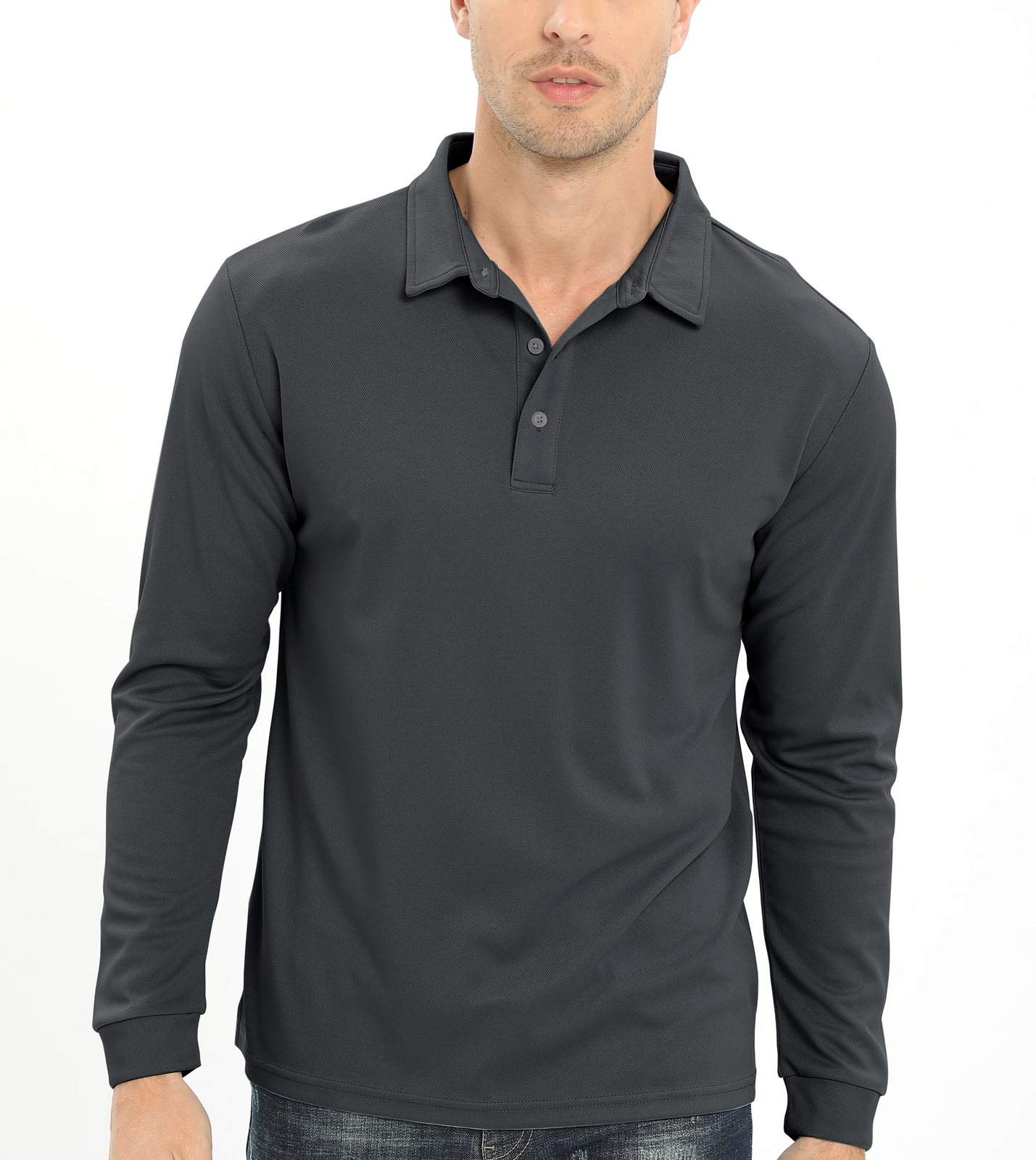 Men's Polo Shirt Long Sleeve Outdoor Golf T Shirt 3-Button Quick Dry Lightweight gallery