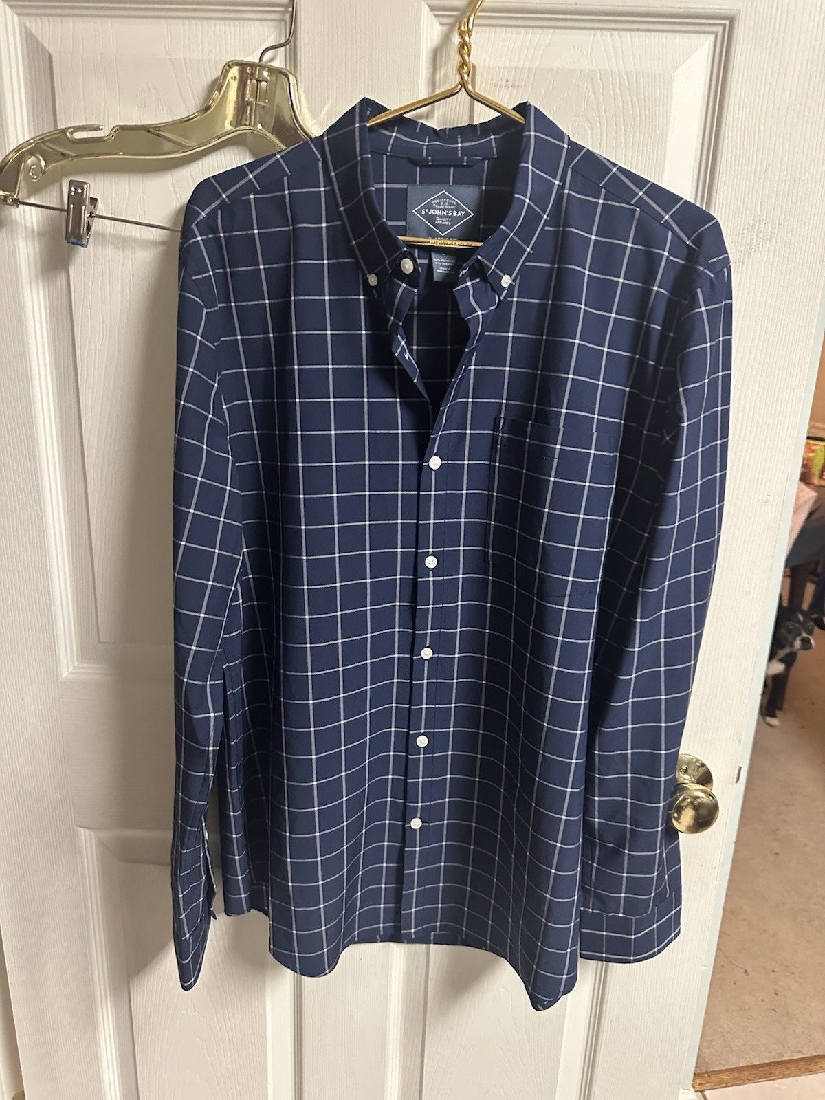 St. John's Bay Button Up Shirt CLASSIC Easy Care Blue Plaid Quick Dry Large 46w gallery