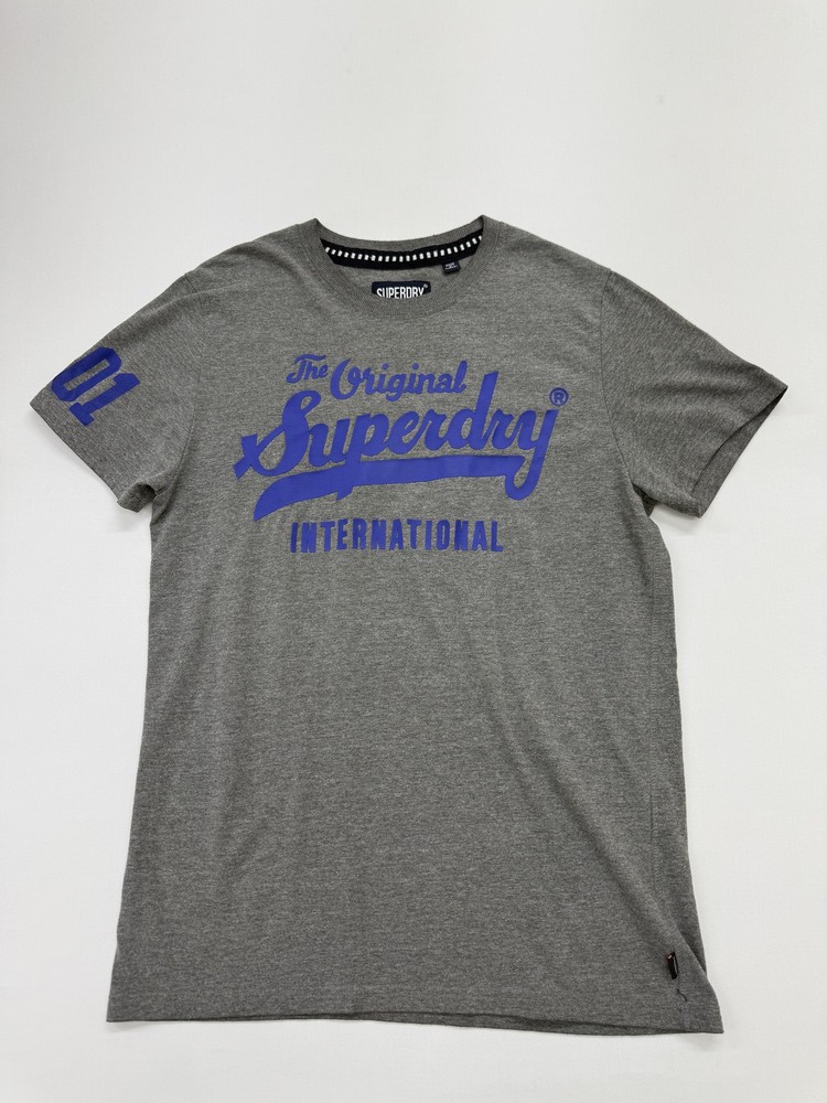 Superdry Mens Grey Graphic Print Crew Neck T Shirt Size L