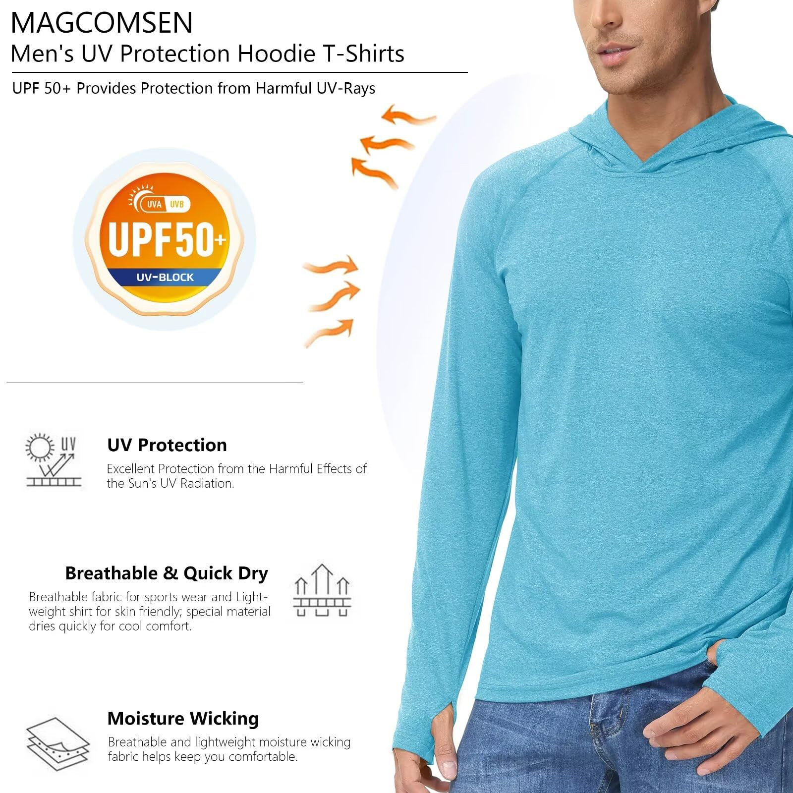 Men's UPF 50+ Sun T-Shirts Hooded Long Sleeve UV Protection Workout Fishing Tops gallery