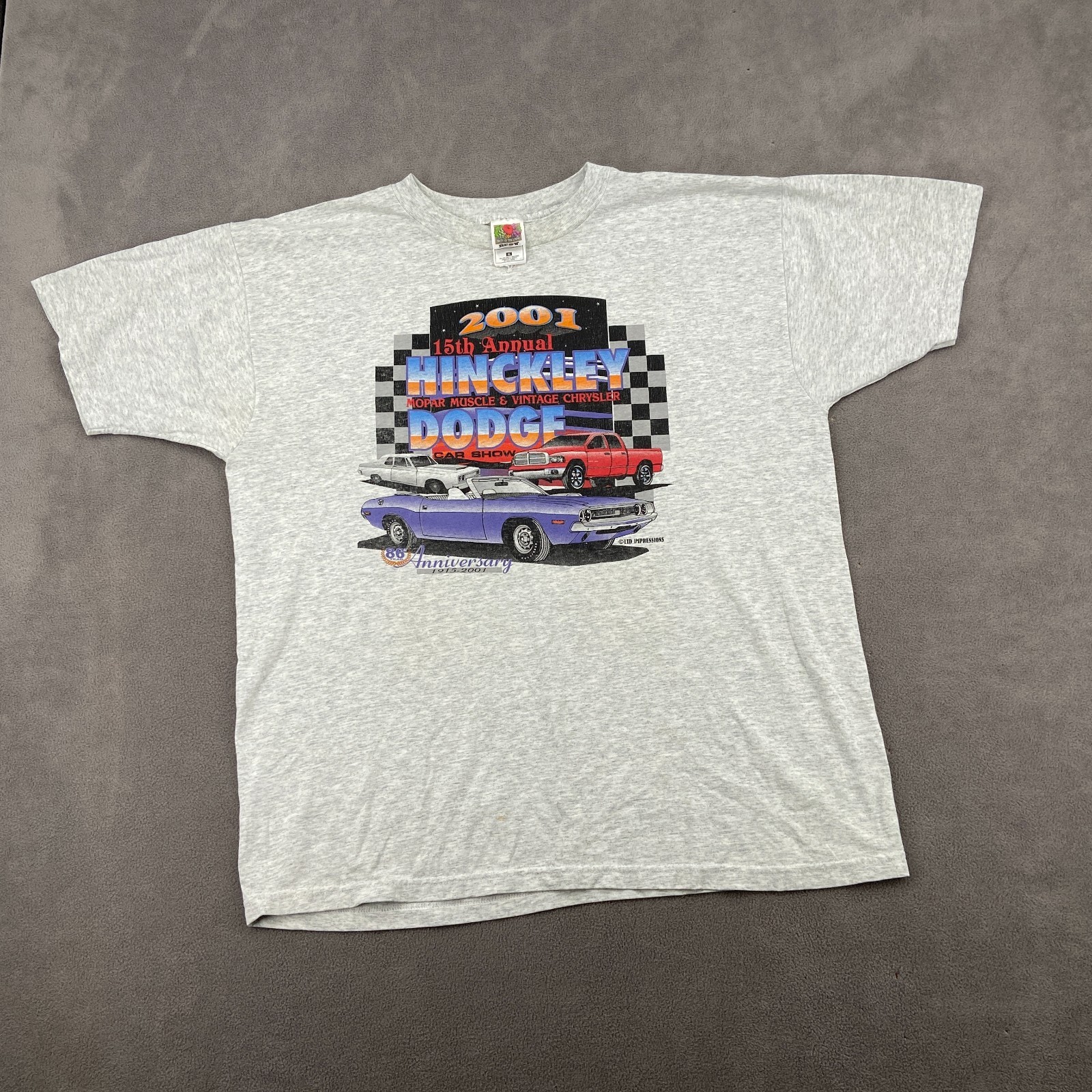 Vintage Fruit Of The Loom Best T Shirt Men XL Heather Gray Hinckley Mopar Muscle