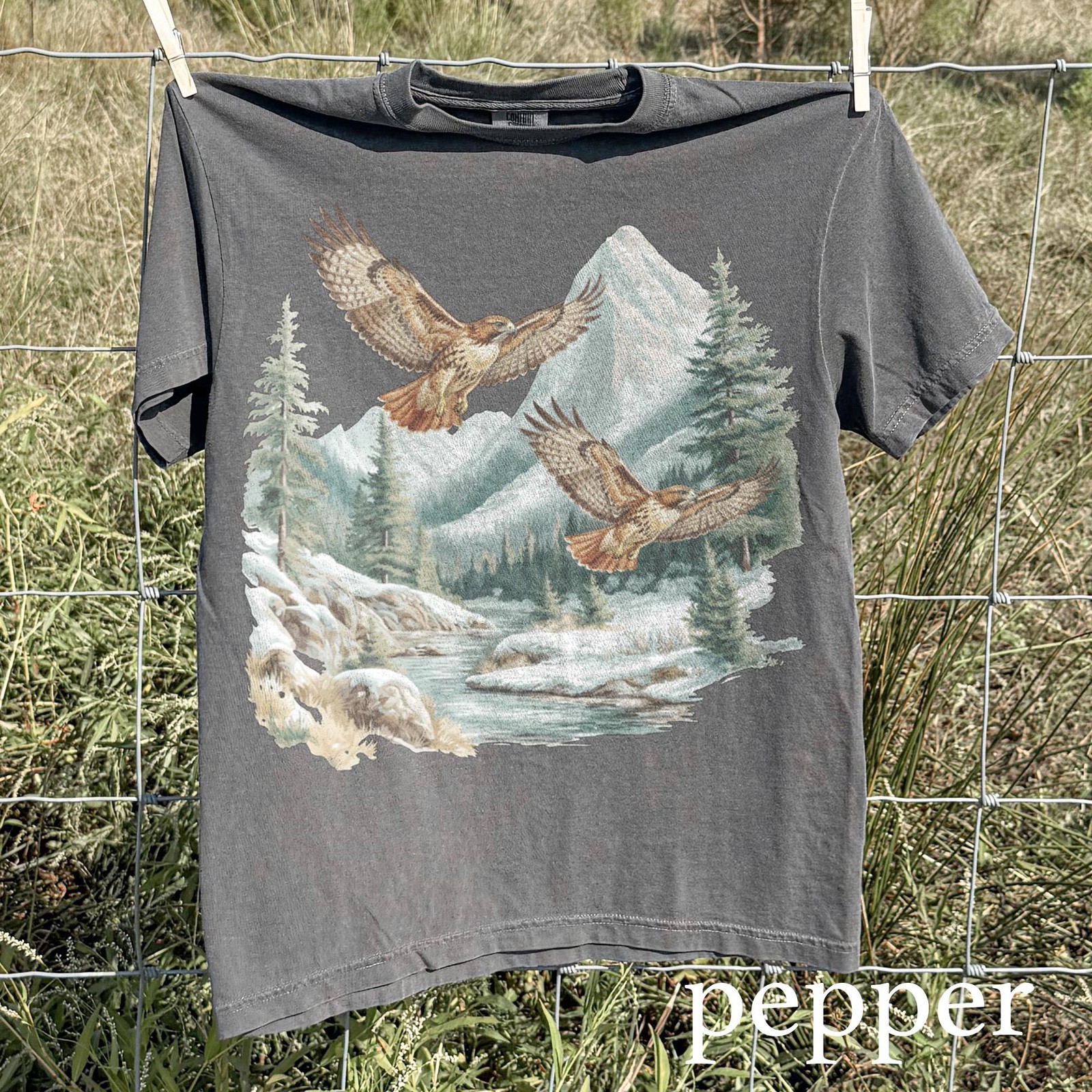 Vintage Hawk Wildlife Graphic Tee Mountain Nature Art Outdoor Gift Shirt gallery