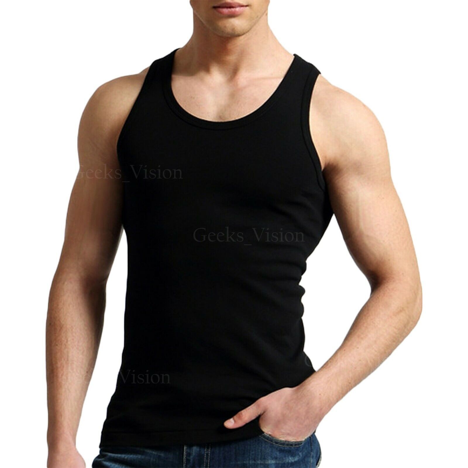 2 Pack Men's White /Black A-Shirt TANK TOP " 100% Cotton " Size up to 4XL gallery