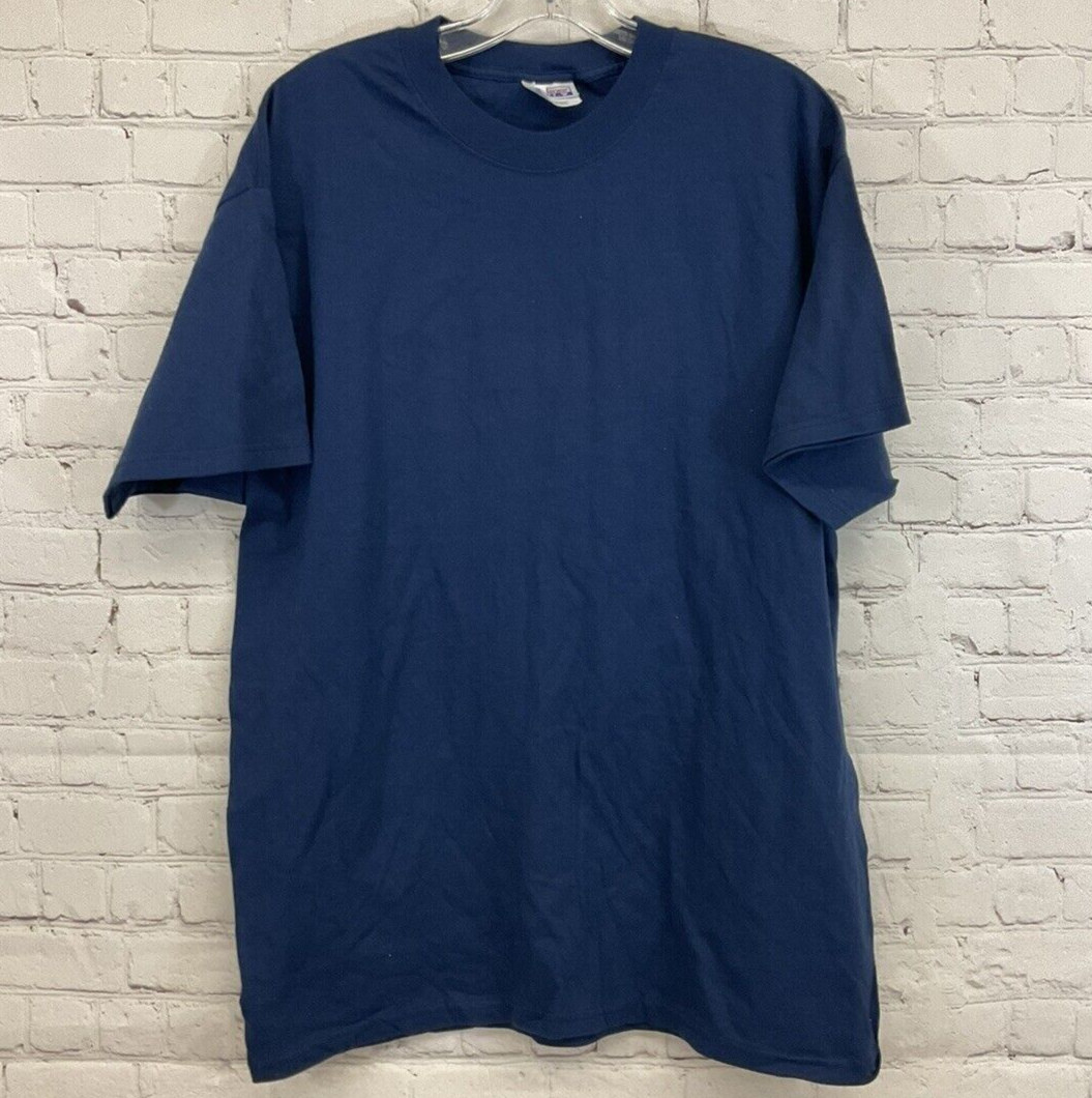 Hanes Adult Mens Beefy 5180 Puma Soccer Navy White SS Crew Neck Tshirt New gallery