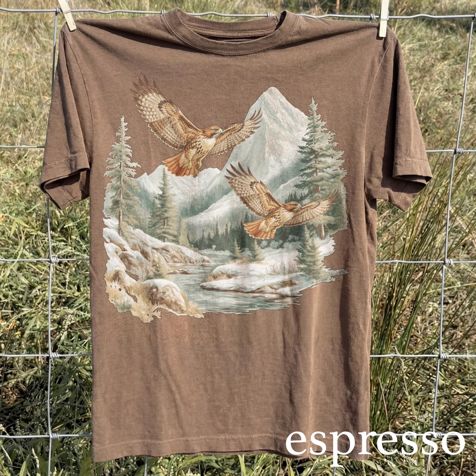 Vintage Hawk Wildlife Graphic Tee Mountain Nature Art Outdoor Gift Shirt gallery