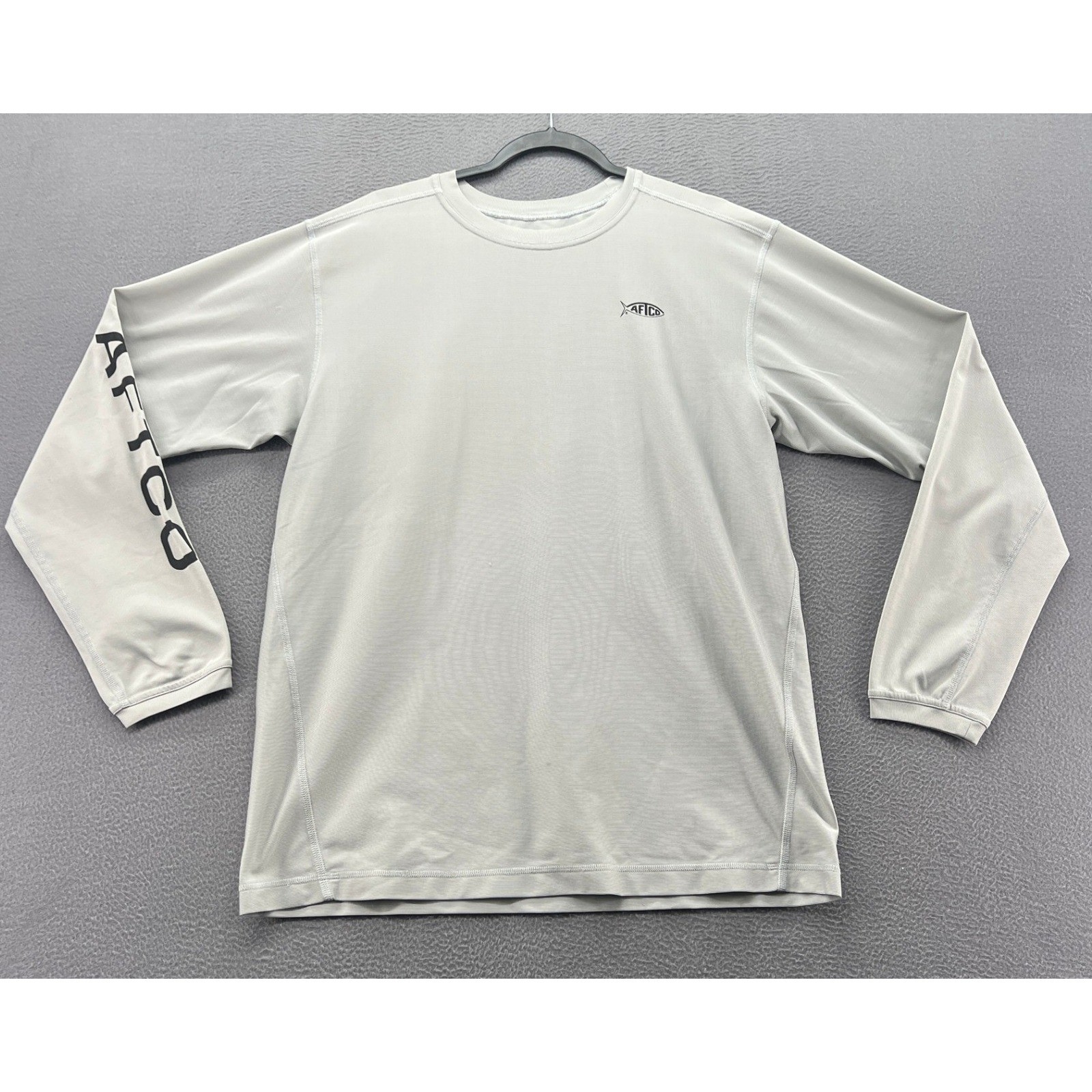 AFTCO Shirt Mens Long Sleeve Fishing Gray Performance Logo Tee Size L