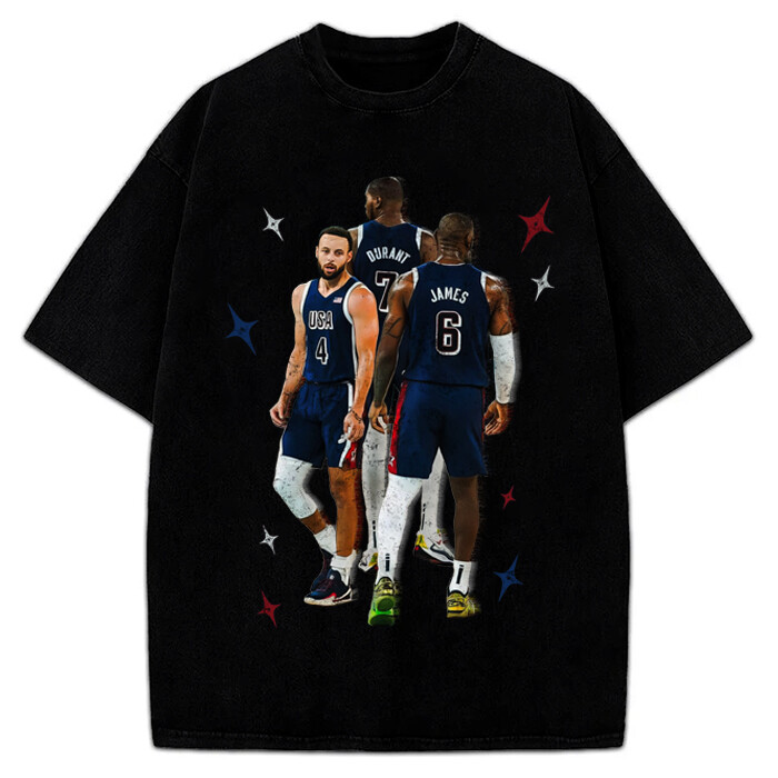 Stephen Curry Lebron James Kevin Durant BIG 3 USA World Champ Custom Graphic Tee gallery