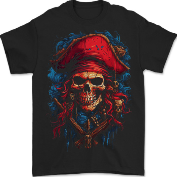 Swashbuckling Pirate Skull Mens T-Shirt 100% Cotton gallery
