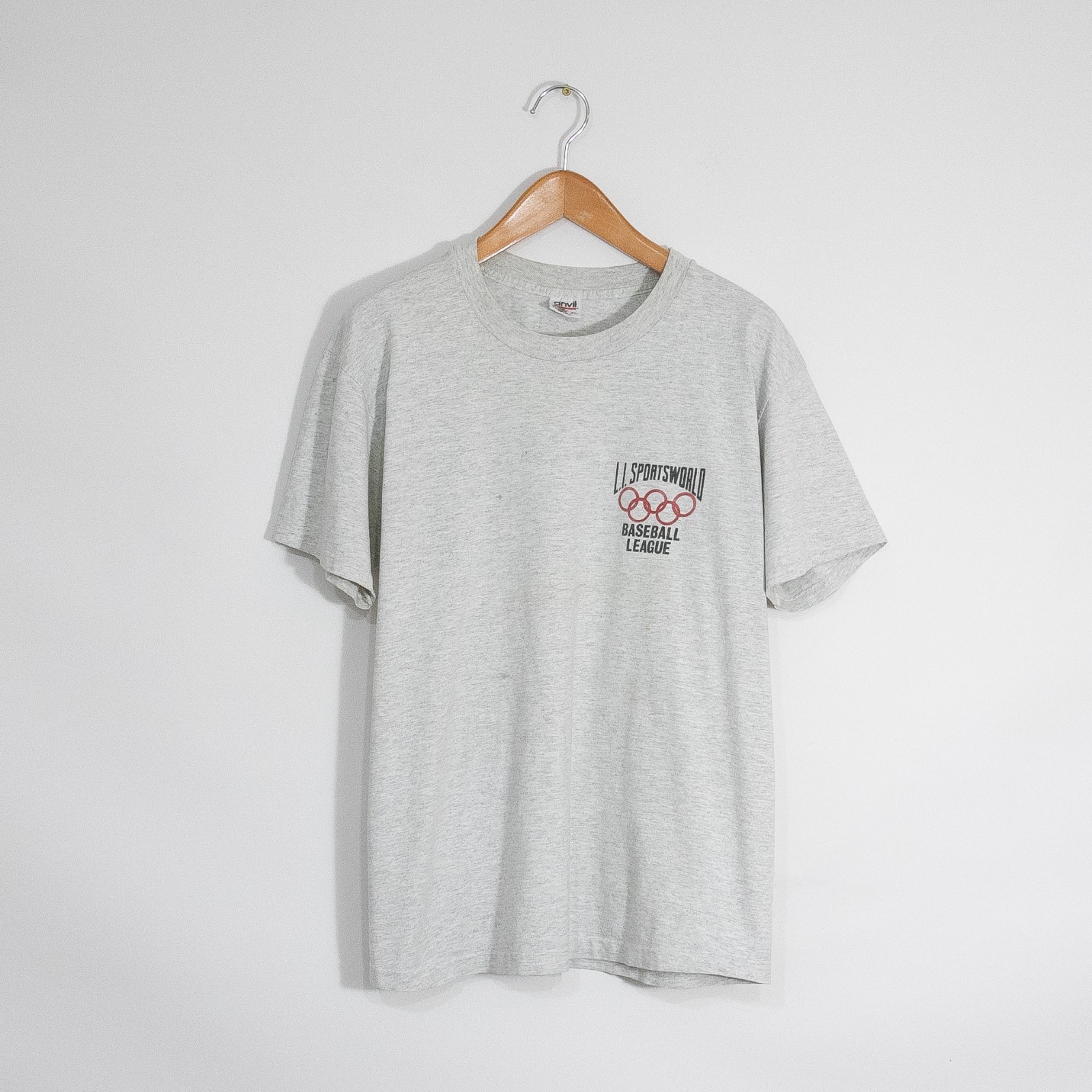 Vintage 90s L.I. Sportsworld Baseball League T Shirt XL Single Stitch Distressed gallery