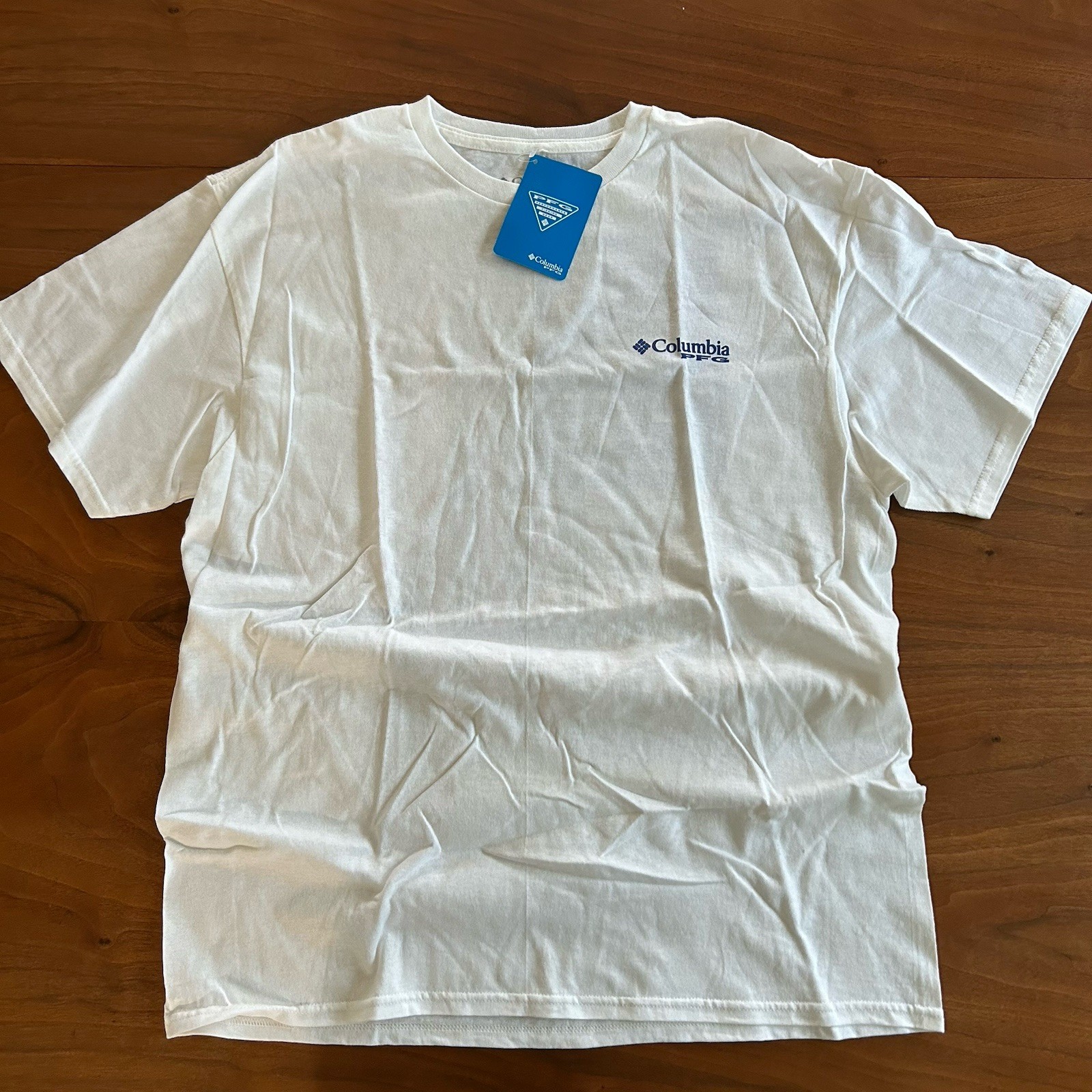 NEW Columbia Shirt Mens Sz Large White PFG Fish American Flag Fishing Outdoor gallery