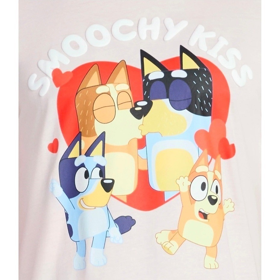 Bluey Smoochy Kiss Pink T-Shirt Men's Large Shirt Bingo Bandit Chilli Heeler gallery