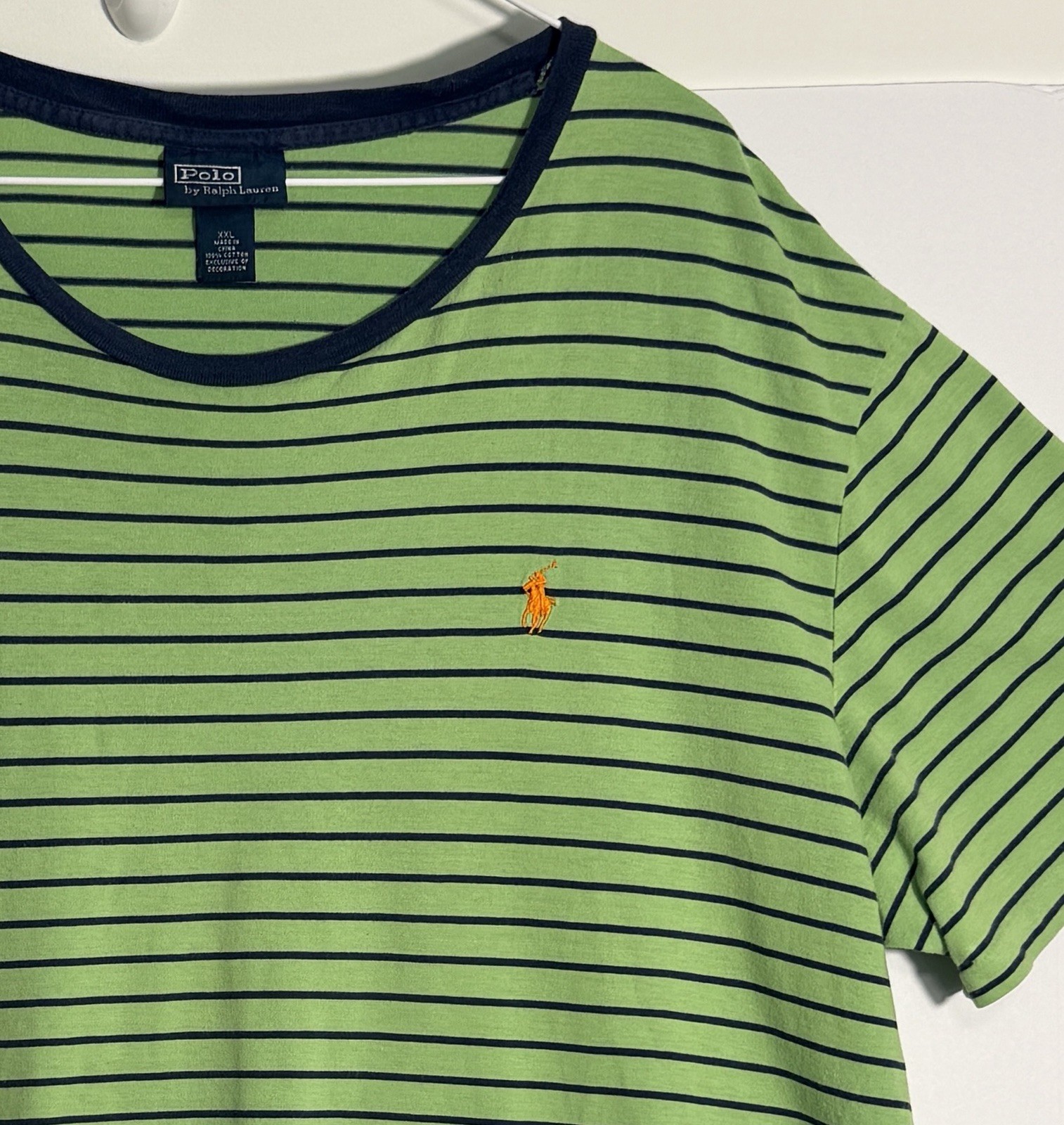 POLO by RALPH LAUREN Men’s Lime Green w/Navy Stripe Short Sleeve Tshirt Size XXL gallery