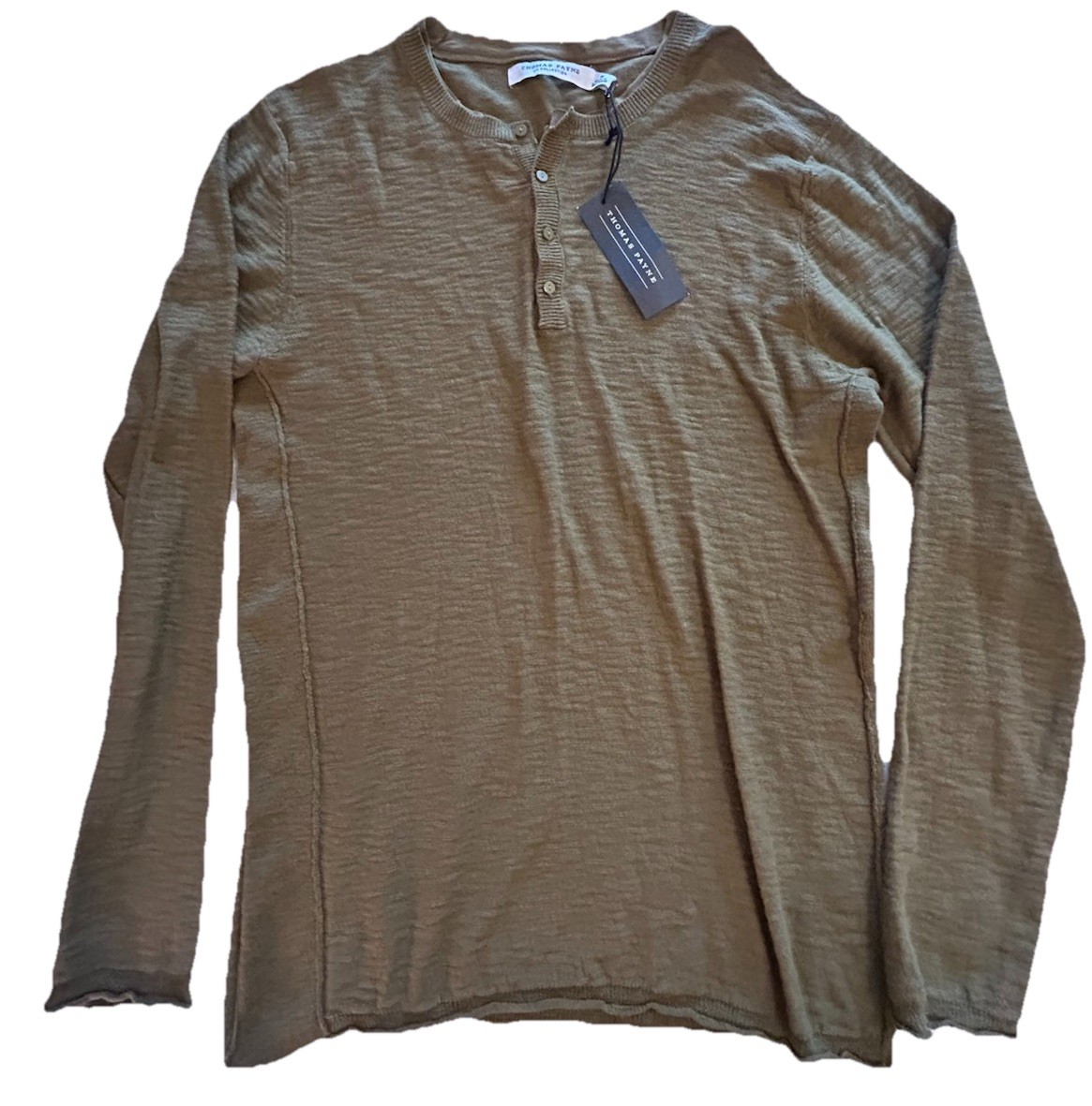 NWT Thomas Payne Mens Sz Medium Henley Sweater Shirt Olive Green 100% Cotton gallery