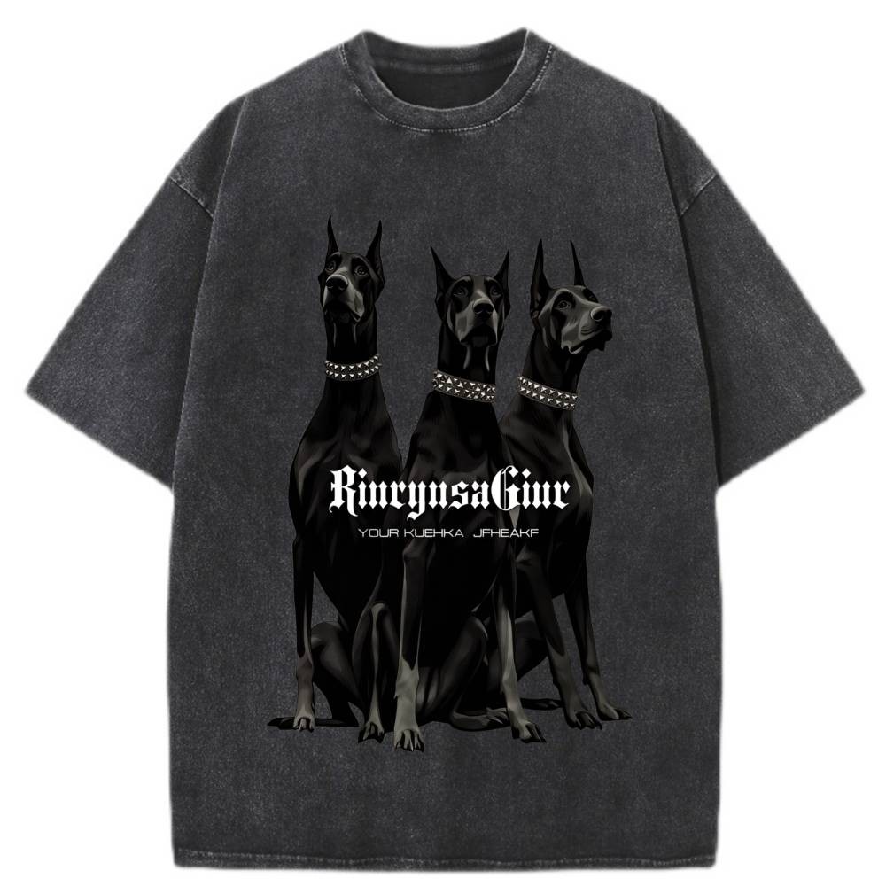 100% Cotton Oversized T-Shirt, Three Dobermans Vintage Streetwear Unisex Tee