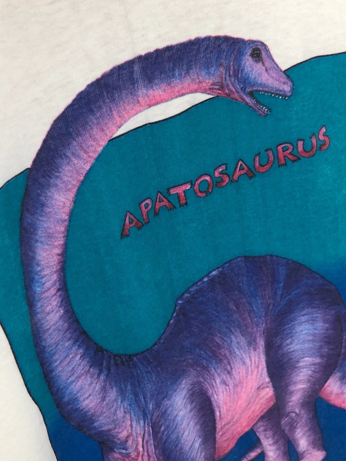 Vtg Fabric Art White Single Stitch Dinosaur Apatosaurus Nature USA Made XL gallery