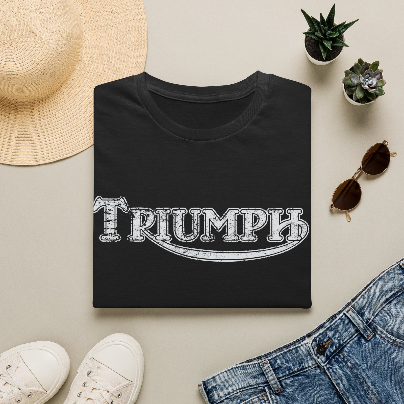 Triumph Motorcycles distressed vintage logo Tee Retro British bike cafe racer gallery