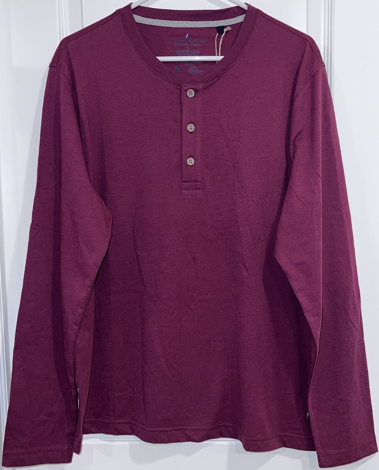 Tailor Vintage Men’s L/S Henley Shirt MEDIUM Button Up Top Maroon Burgundy NWT gallery