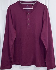Tailor Vintage Men’s L/S Henley Shirt MEDIUM Button Up Top Maroon Burgundy NWT